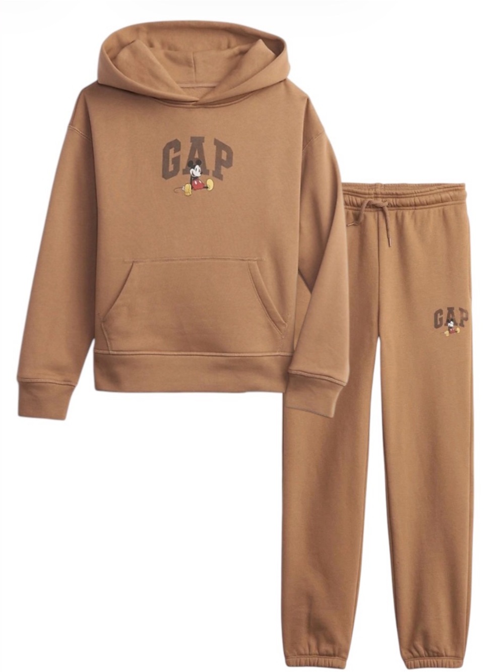 Gap x Disney Kids Mickey Mouse Graphic Hoodie & Sweat Pants Set in Maple Brown